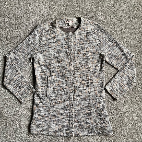 Anthropologie Dolan Leopard Longline Tweed Jacket Sz M Zip Up Pockets Neutral - Picture 3 of 7